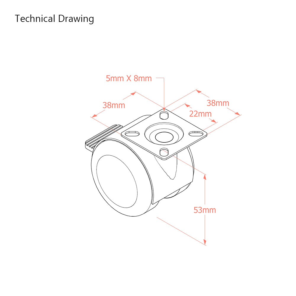 Premium Bed/ Furniture Twin Wheel Castors WITH Brake Designed for Hard Flooring - Plate Fitting