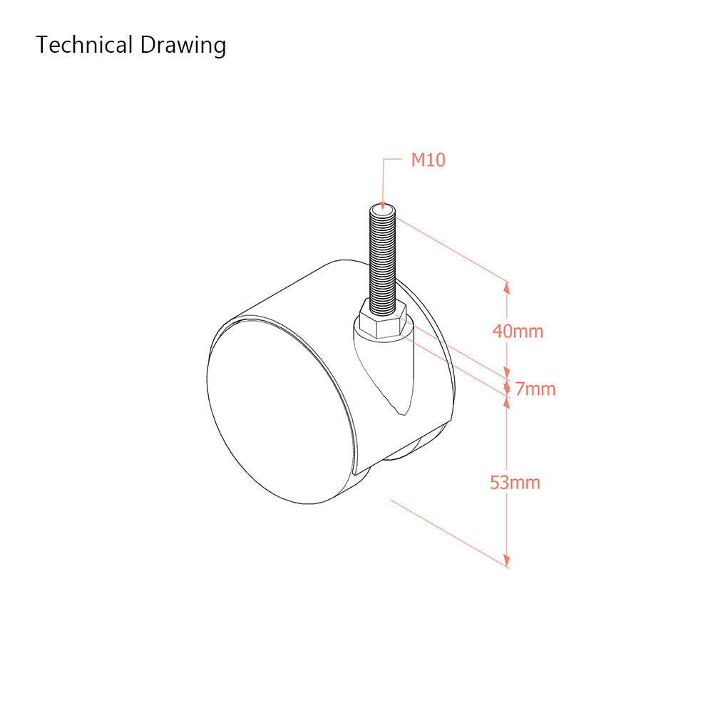 Premium Bed/ Furniture Twin Wheel Castors WITHOUT Brake Designed for Carpet - M10 Stem