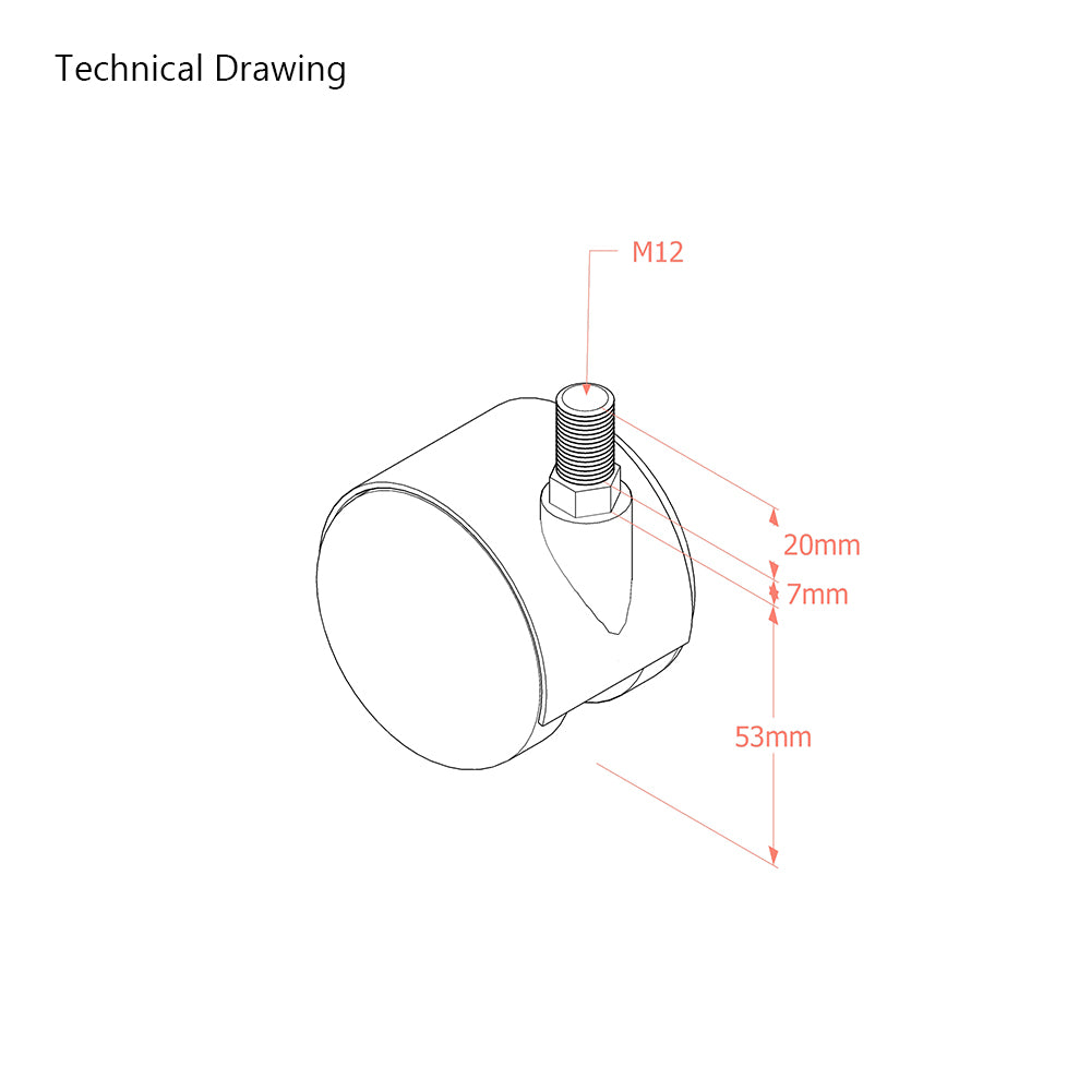 Premium Bed/ Furniture Twin Wheel Castors WITHOUT Brake Designed for Carpet - M12 Stem