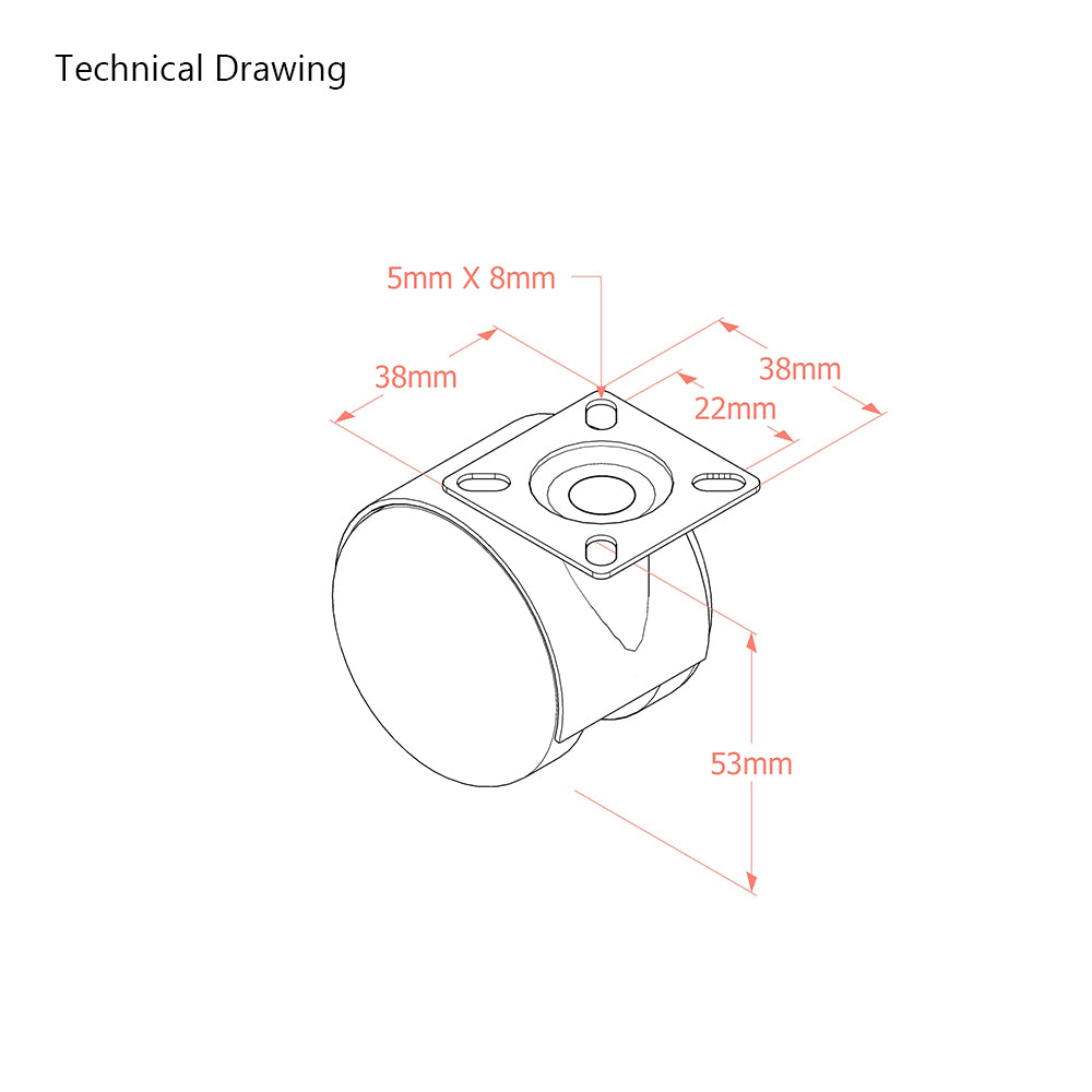 Premium Bed/ Furniture Twin Wheel Castors WITHOUT Brake Designed for Carpet - Plate Fitting