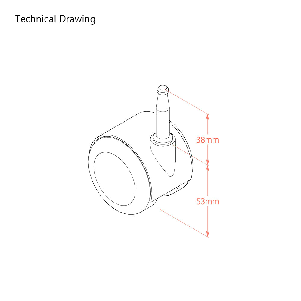 Premium Bed/ Furniture Twin Wheel Castors WITHOUT Brake Designed for Hard Flooring - Grip Neck Stem