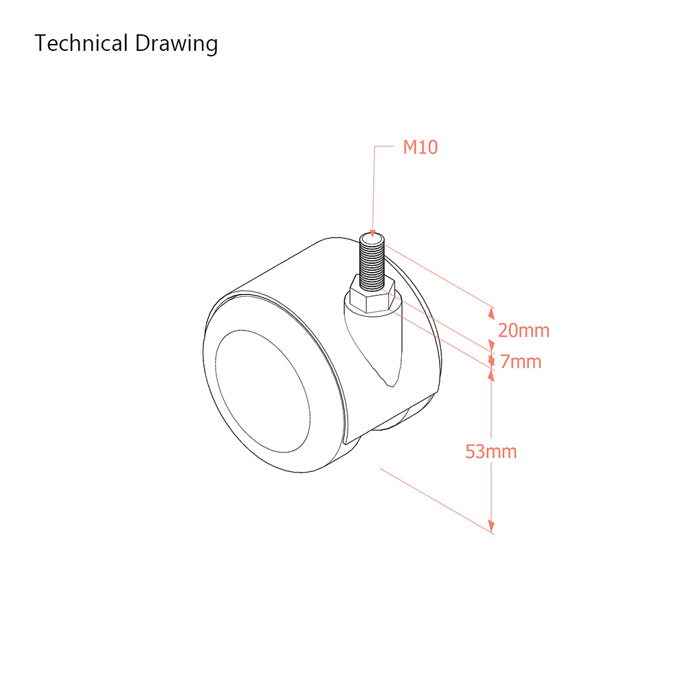 Premium Bed/ Furniture Twin Wheel Castors WITHOUT Brake Designed for Hard Flooring - M10 Stem