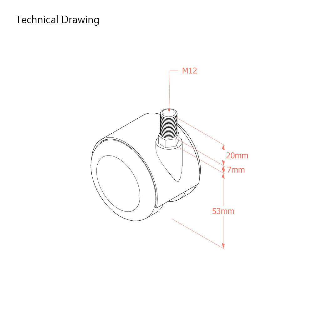 Premium Bed/ Furniture Twin Wheel Castors WITHOUT Brake Designed for Hard Flooring - M12 Stem