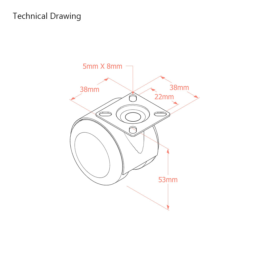 Premium Bed/ Furniture Twin Wheel Castors WITHOUT Brake Designed for Hard Flooring - Plate Fitting