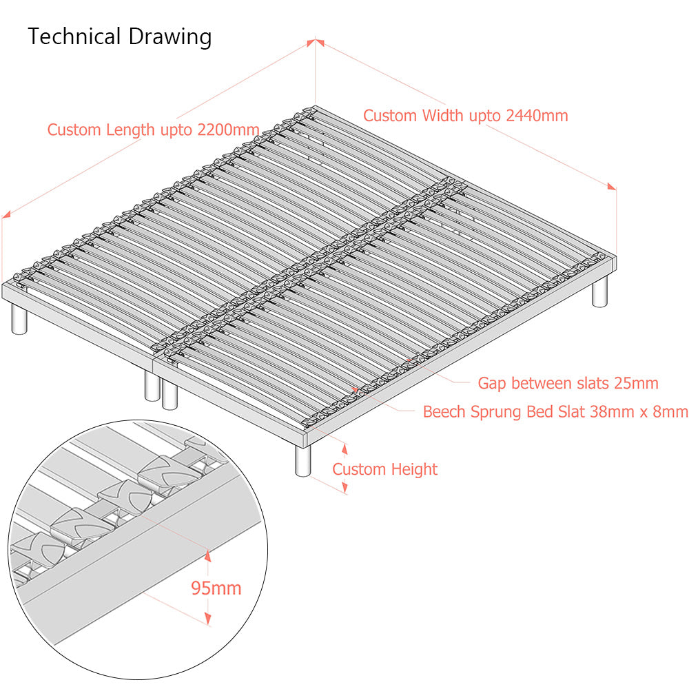 Premium Second-Generation | Floor-Standing Slatted Bed Base | Dual Row