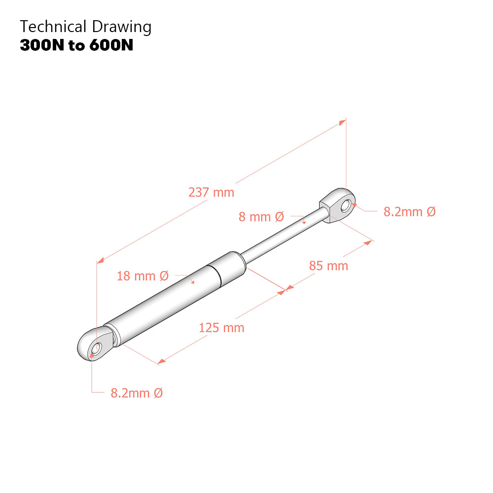 Replacement Gas Struts for Small Premium Ottoman Bed Hinges