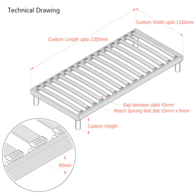 Standard | Floor-Standing Slatted Bed Base | Single Row