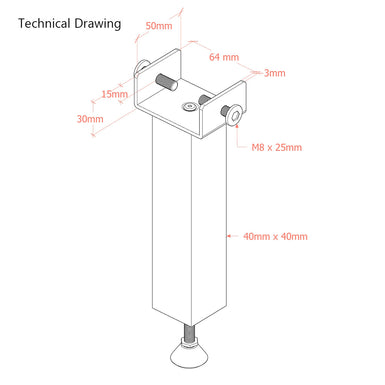 Wooden Adjustable Bed Centre Rail Support Feet with Integrated Metal U Bracket