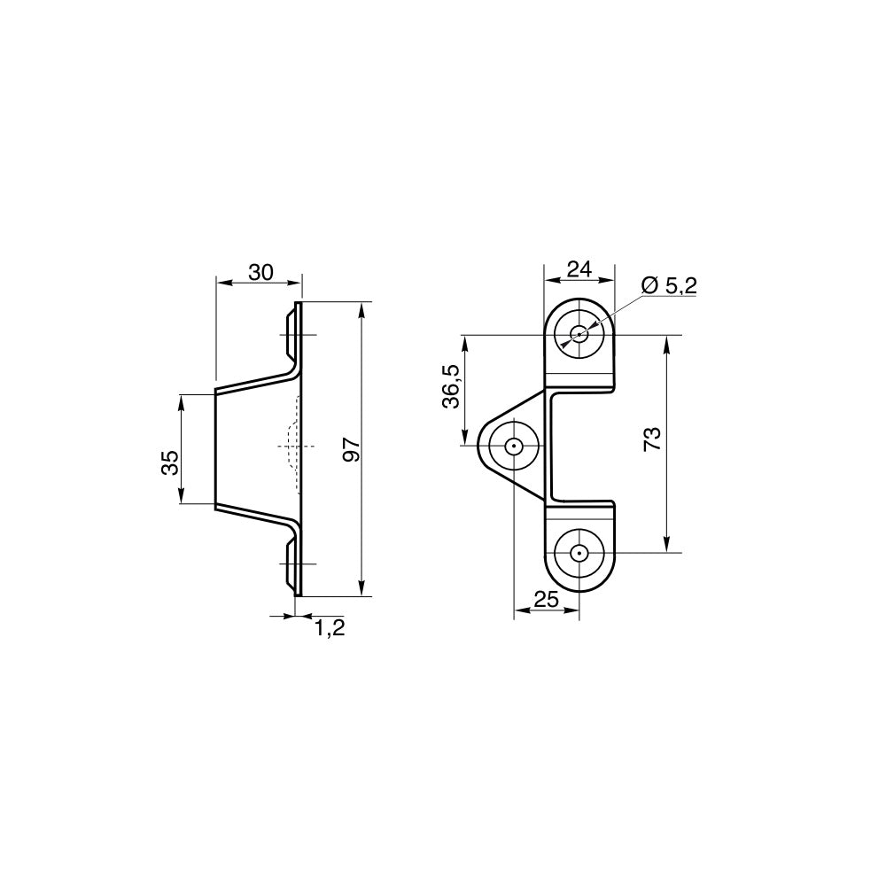 Dovetail Bed Centre Rail Bracket for 34mm Rails - U Shaped, 3 Holes