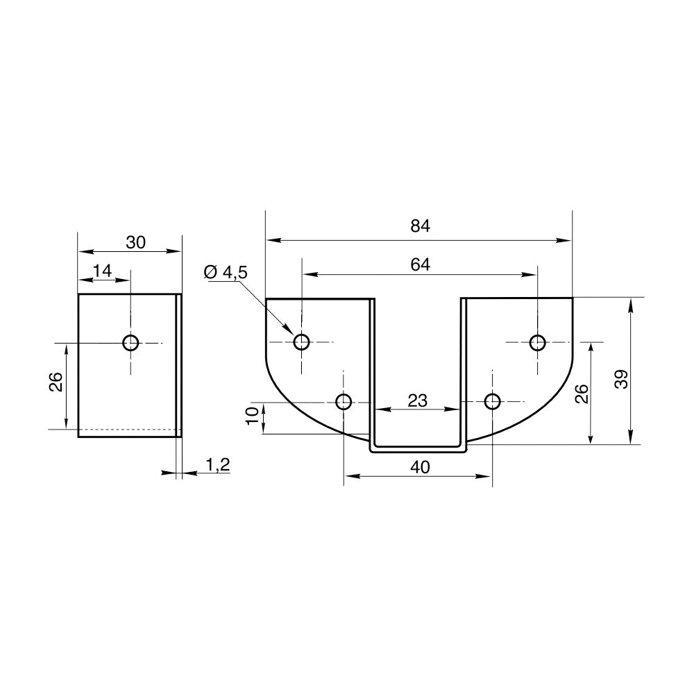 Bed Centre Rail Support Bracket for 22mm centre rails - U Shaped