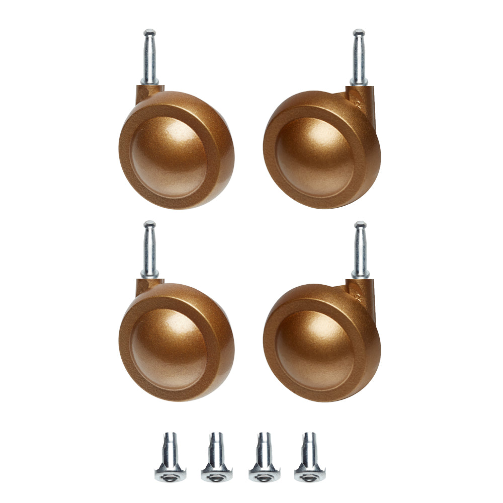 Gold Metal Shepherd Castors - Grip Neck Stem