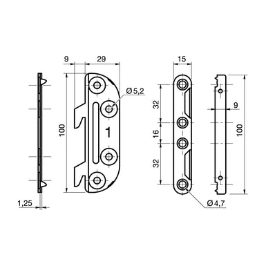 HS Bed Corner Brackets/ Fittings for 90 Degree Connection H:100mm