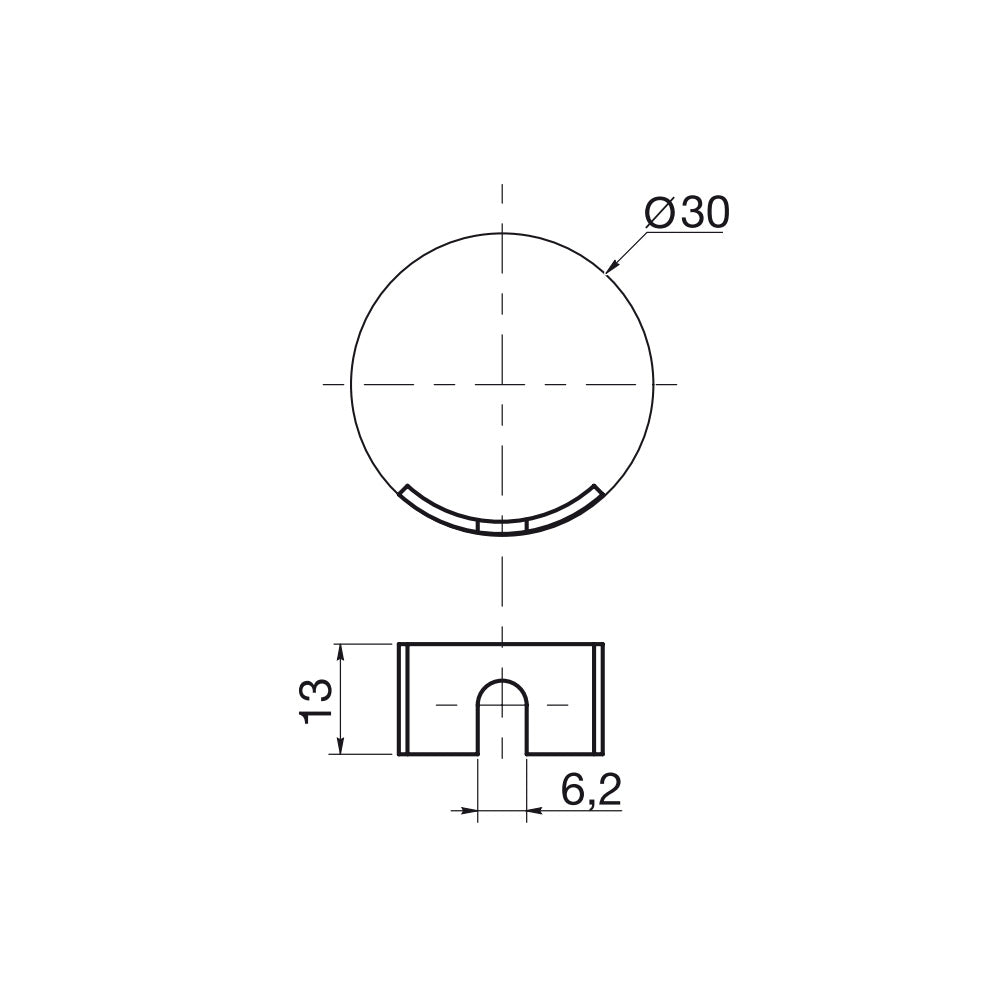 Half Moon Un-Threaded Open-Sides Washer for M6 Bolts for Ø 30mm Hole