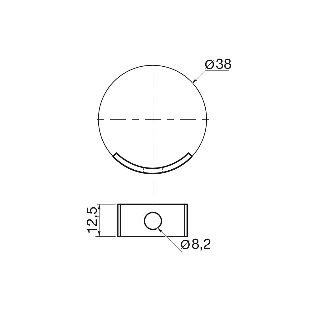 Half Moon Un-Threaded Washer for M8 Bolts for Ø38mm Hole