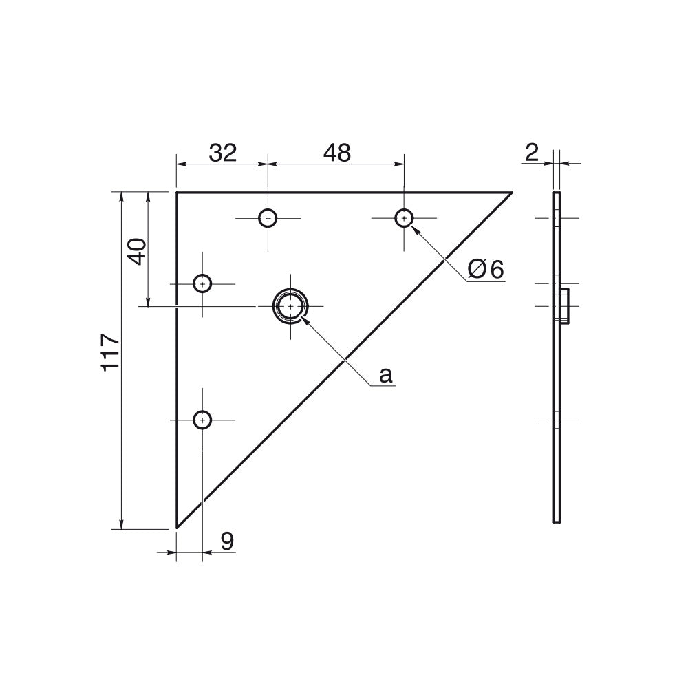 M10 Triangle Flat Furniture Leg Fixing Plate 117mm x 117mm (set of 4)