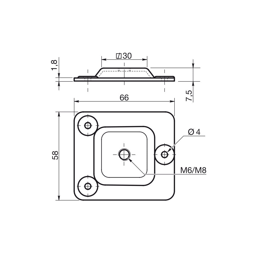 M6 Furniture Leg Connecting Plates - Straight - 58mm x 68mm Brass Plated (set of 4)