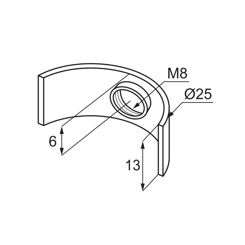 M8 Threaded Half Moon Washer Nut for Ø 25mm Holes