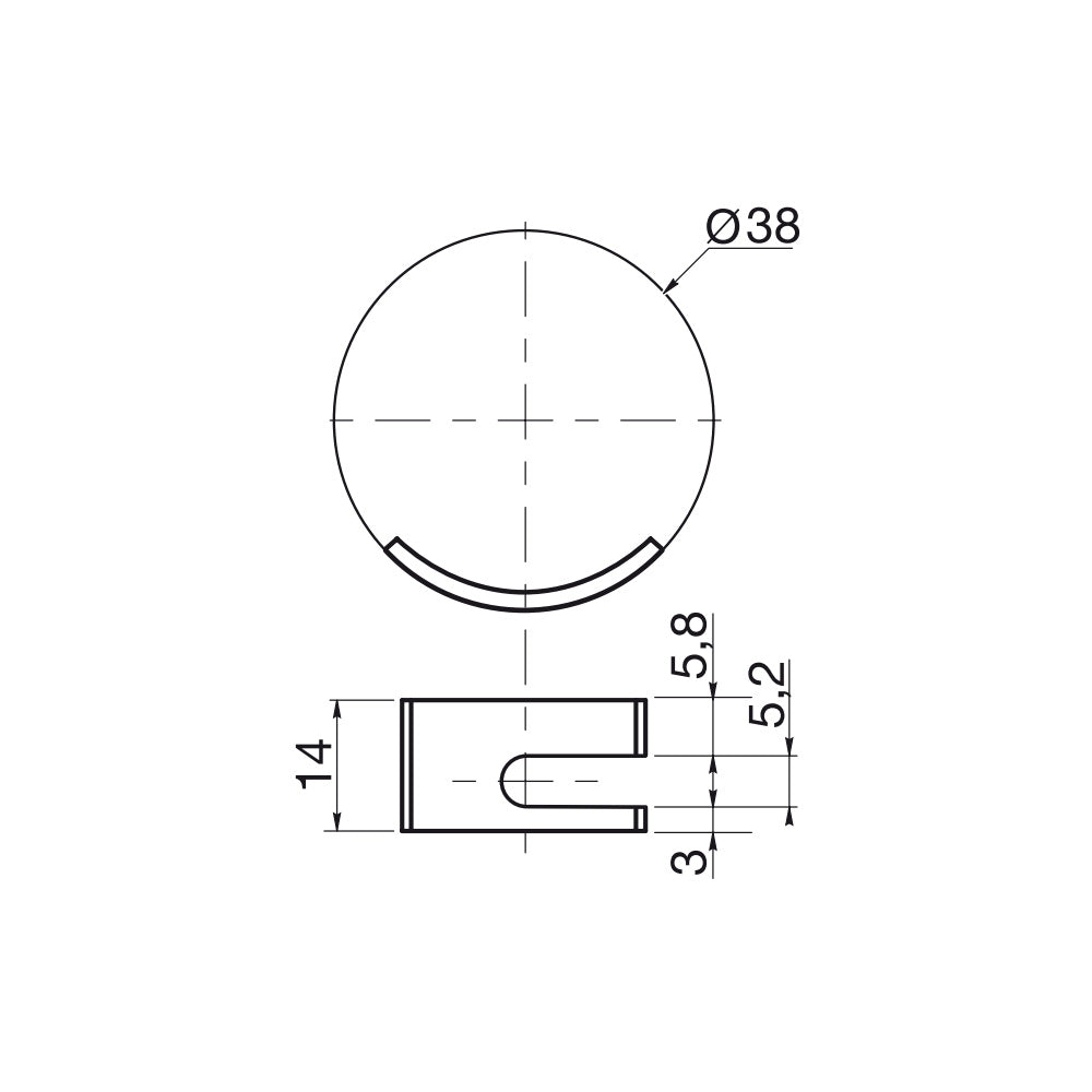 Open Ended Half Moon Washer for Ø38 Holes - Unthreaded