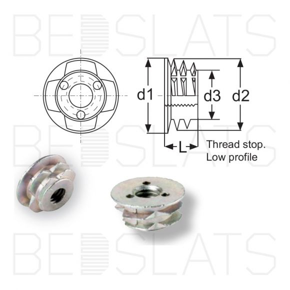 M6 x 8mm Low Profile Screw-In Threaded insert for Ply and Veneer